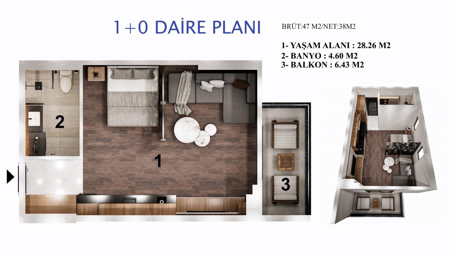 Stüdyo (1+0) kat planı